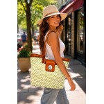 Straw Satchel: Corn Husk w/ Leather-like Trim & Handles - Orange - BG-B10015A-OG